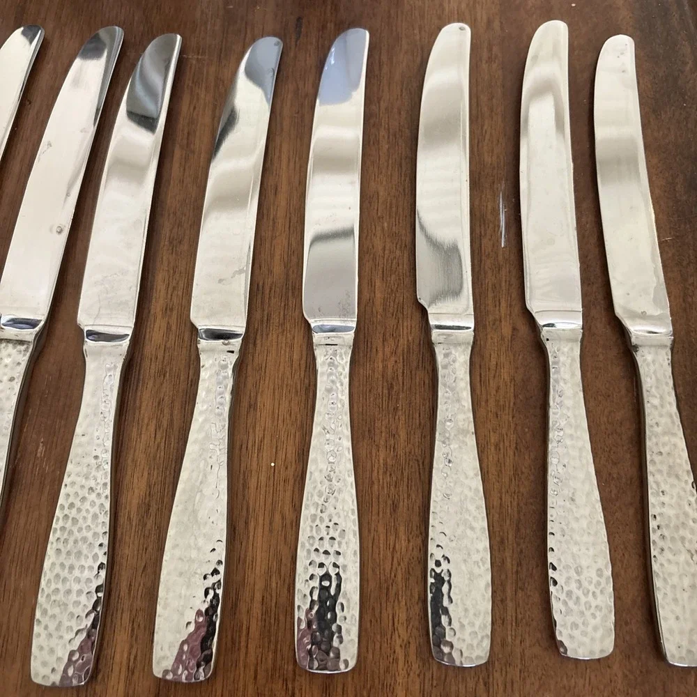 Godinger Castello Hammered Stainless Flatware Knives Forks Spoons - Lot Of 45